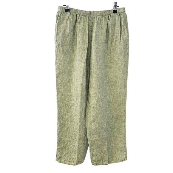 FLAX Womens High Rise 100% Linen Wide Leg, Cropped Pants, Green, Pockets, Size M - Picture 2 of 8